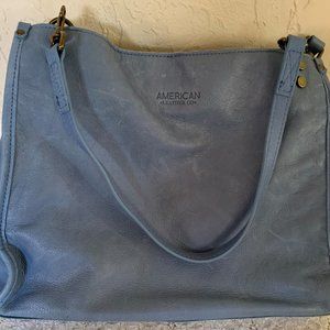 Blue American Leather Triple Opening Satchel